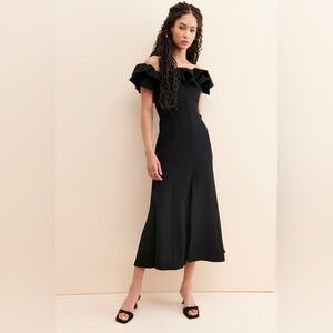 Anthropologie Keepsake Off The Shoulder Ruffle Midi Dress Size 6 Medium Black